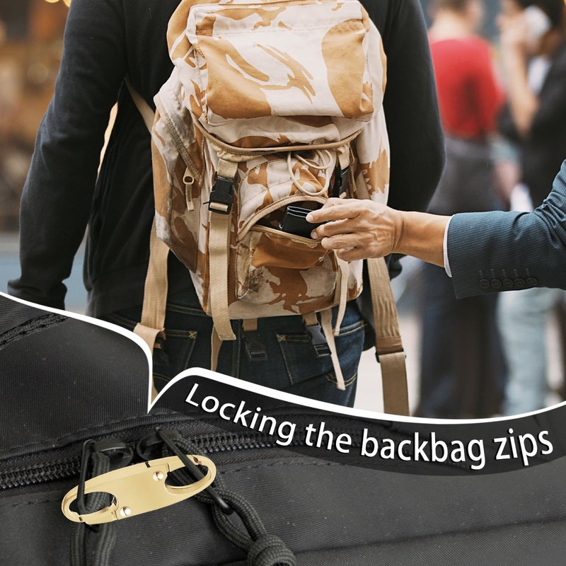 4 Zipper Fasteners for Backpacks, Anti-Theft, Removable Zipper Clips, Small