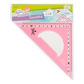 Plastic Ruler Sweet Pastel Chalk Set Square 9 to 30 cm Pastel Colours with Plastic Case for School or University - 12 cm Pink