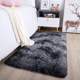 Aspire Homeware Rugs Living Room - Dark Grey Area Rugs for Bedroom Anti Slip - Modern Super Soft Thick Pile Small Fluffy Shaggy Rug Non Shedding (Tye-Dye Grey, 50x80 cm)