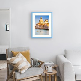 wyooxoo 20x24 Picture Frame Made of Solid Wood Blue Photo Frames Display Pictures 16x20 with Mat or 20x24 Without Mat Colorful Frame For Horizontal Vertical Wall Mounting