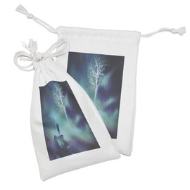 Ambesonne Fantasy World Fabric Pouch Set of 2, Man on a Boat in the Outer Space Along Tree Stars Cosmos Digital Art, Small Drawstring Bag for Toiletries Masks and Favors, 9" x 6", Turquoise Purple