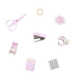 Lilaly 1 Set Mini Office Supply Kit, Mini School Supplies, Mini Stapler, Cute School Supplies (Pink)