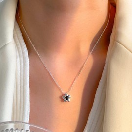 Cimenexe Bohemian Enamel Flower Choker Necklace Silver Flower Pendant Necklace Small Flower Chain Necklace Black Enamel Flower Necklace Jewellery for Women and Girls Gifts, Zinc, No Gemstone