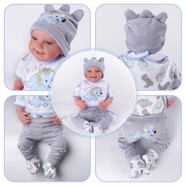 BABESIDE 6 Pcs Reborn Baby Doll Clothes for 17-22 Inch Babydolls, Dinosaurs Pattern Lifelike Reborn Baby Doll Accessories with Hat Bib and Socks for Realistic Baby Dolls Boy & Girl
