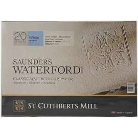 ST CUTHBERTS MILL Saunders Waterford - Pad of 20 Sheets of Watercolour Paper, Fine Grit, 31 x 23 cm, 300 g/m², Natural White