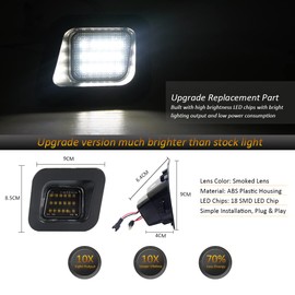 D-Lumina Luces LED para matrícula con retenedor de clip compatibles con Dodge Ram 1500 2500 3500 2003-2018, luz de etiqueta de lente ahumada alimentada por 18-SMD 6000K blanco con resistencias de carga, paquete de 2