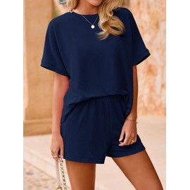 Imily Bela Womens 2 Piece Outfits 2025 Oversized Summer Short Sets Casual Beach Ribbed Short Sleeve Matching Set