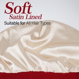 Womens Winter Warm Satin Lined Knit Beanie Hat Slouchy Skull Caps Silk Lining Ski Hats for Women Men Wine Red