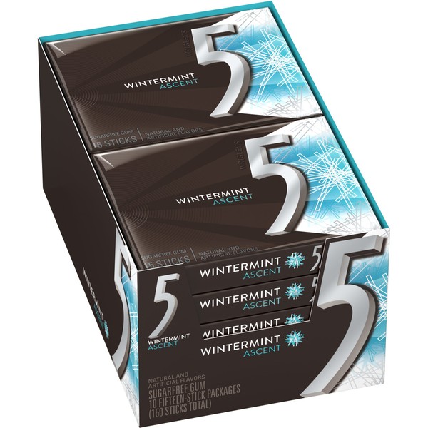 5 Gum Winter-Mint Ascent Sugar-Free Gum, 15 Count (Pack of
