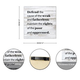 Defend The Cause of The Weak and Fatherless Wooden Signs Wall Plaque Quote Saying Wood Block Plaque Vintage Wall Art Decoration for Home Restroom Bathroom Toilet Kitchen 12x12in