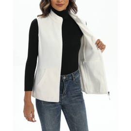 Xeoxarel Vests for Women, Soft Fleece Vest Lightweight Sleeveless Classic Fit Outerwear with Zip Up 6 Pockets Casual White Medium