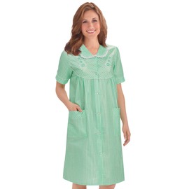 Collections Etc Women's Etc. Gingham Women's Robe with Floral Accents, Snap-Front Closure and Lace Trim, Mint, Large