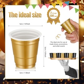Roshtia 100 Pcs 2 oz Shot Cups Mini Disposable Shot Glasses 2oz Small Plastic Shot Cups for Birthday Bachelorette Party Wedding Baby Shower Snacks Serving Beer Drinking(Black, Gold)