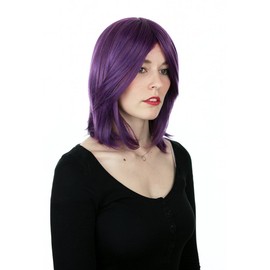Prettyland Dunkel-Lila Damen Mittellange 40cm Perücke mit Pony Glatt Hitzefest Cosplay Party C521