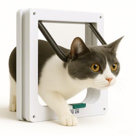 Extra Large Cat Door with 4-Way Lock (Outer Size 11"x9.8"), Weatherproof Flap for Cats & Small Dogs up to 25.5 lbs, White