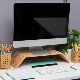 Mind Reader Monitor Stand, Ventilated Laptop Riser, Desktop Organizer, Office, Rayon from Bamboo, 20.75" L x 9" W x 4" H, Brown