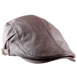 KYEYGWO PU Leather Peaked Cap for Men, Gatsby Newsboy Flat Cap Adjustable Flat Cap Leisure Beret Cap Driving Cabbie Hunting Caps Outdoor Newspaper Cap, Coffee brown