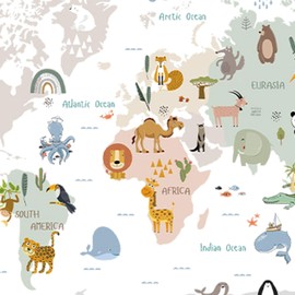 Fenteer Animal World Map Wall Stickers Wall Decals,Cute Kids Educational PVC Home Decor,Wall Murals,Animal Wall Decor for Living Room