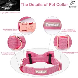 Babole Pet Hot Pink Dog Collars for Medium Dog,Cute Corduroy Dog Collar with Bow Tie Safety Metal Buckle Adjustable Puppy Collars for Small Medium Large Boy&Girl Dogs