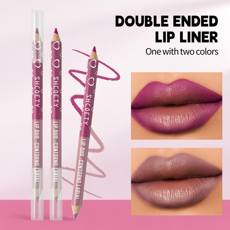 SHCOETY Double Ended Lip Liner Set, 6 Pencils 12 Shades,
