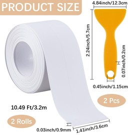 CRASPIRE 2 Rolls 10.5 Feet White Strip Sealant Decorative Sealing Tape PVC Waterproof Stain Proof Self Adhesive Shower Bath Corner Edge Protector Tape with Scraper Tool for Bathroom Kitchen Caulk