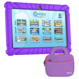 Contixo 7 inch Kids Tablet - V8 Tablet for Kids and Sleeve Bag Bundle, Age 3-7, Learning Tablet for Children with Teacher's Approved Apps, 32GB, Android 11, Parental Controls - Purple (Girls)