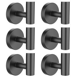 SetSail Towel Hooks for Bathrooms 6 Packs Screw-in 304 Stainless Steel Bathroom Towel Hook Wall Mounted Matte Black Shower Towel Hooks for Coat Hanging, Drill Hole