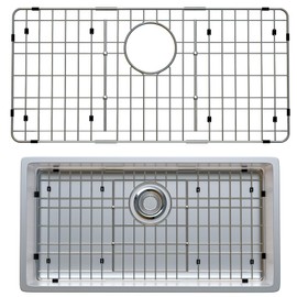 Large Sink Protector for Kitchen, Metal Sink Bottom Grid 28.9" X 14.3", Stainless Steel Kitchen Sink Grate with Rear Drain Hole, Kitchen Sink Rack with Strainer for Single Bowl