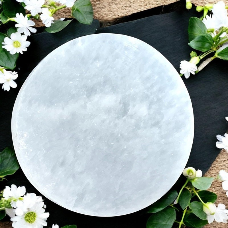 Selenite Round Disc Crystal Charging Plate for Healing Meditation Spiritual