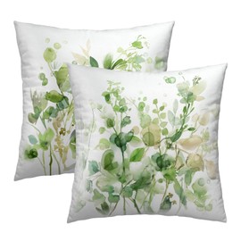 Kcozydecor Spring Sage Green Pillow Covers 18x18 Inch Set of 2, Eucalyptus Leaf Watercolor Throw Pillow Covers Square Cotton Cushion Cover for Home Couch Sofa Patio Bedroom Livingroom