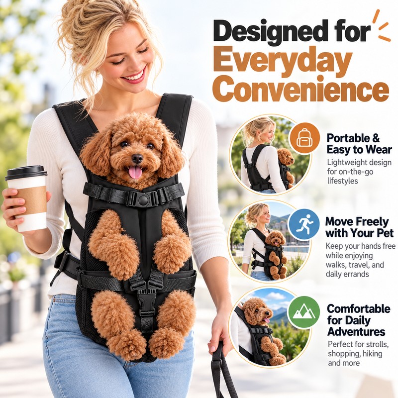 Dog Carrier Backpack for Small Medium Dogs, Adjustable Hands-Free Front