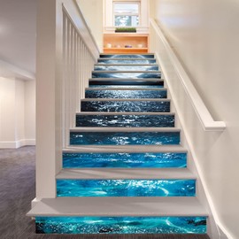 artfanke 13 pcs Bright Moonlight Peel and Stick Stair Stickers Decals- Self-Adhesive Moon Stair Riser Stickers for Home Office School Decor 39.37" x 7.08"