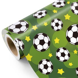 WRAPAHOLIC Football Wrapping Paper Roll - Mini Roll - 17 Inch x 9.8 Feet - Sports Soccer with Stars Design, Perfect for Birthday, Party, Holiday