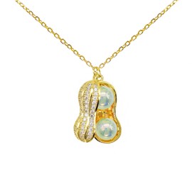 Hiqmic 925 Sterling Silver Peanut Opal Pendant Necklace Fashion Zirconia & Yellow Gold Plated Jewelry Gifts for Women, 16"_WK99055-G Green