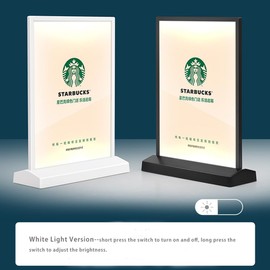 ECKEK LED Sign Holder Clear Sign Holder with LED Light Box, Table Menu Display Stand LED Menu Board A4 (white light version T shape with black frame)