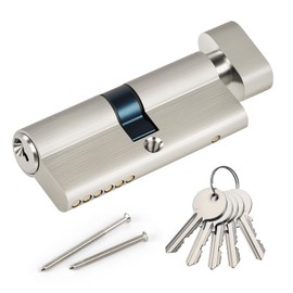 Hengsong Knob Cylinder Brass 35/35 with 5 Brass Keys, Lock Cylinder with Knob, Profile Cylinder for Security Lock Front Door with Eaves Approx. 7 cm x 1.7 cm x 3.2 cm, Silver