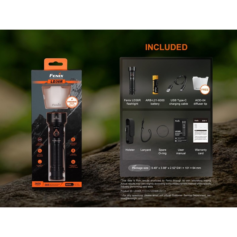 Fenix LD36R 3600 Lumens Rechargeable Flashlight,Diffuser with 6 RGB Presets