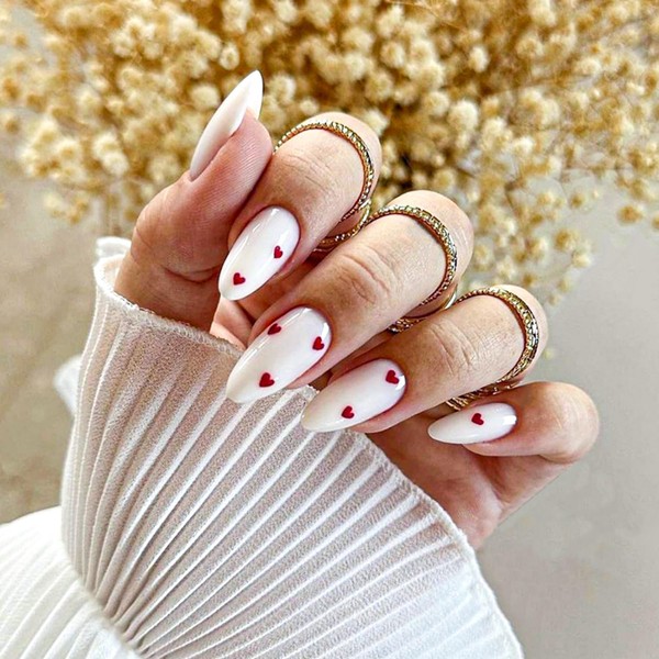 White Press on Nails with Designs Red Fake Nails with