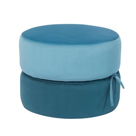 Adeco Double Layer Stackable Pouf Ottoman, Fabric Modern Round Foot Rest for Bedroom Living Room, Blue