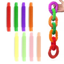 8 Pack Multicolor Retractable Pop Sensory Toy Fingertip Toy Flexible Plastic Tube Fun Tube (Free Storage Bag)