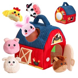 KQWVZ Baby Toy 6-12 Months, Farm Animals & Farm Montessori Sensory Toy with 6 Farm Animals, Farm Baby Toy 6 Months with Barn, for Easter Gift 1 2 Years