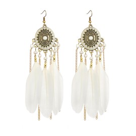 fdsmall Earrings for Women Faux Feather Earrings Bohemian Fringe Tassel Long Drop Dangle Earrings Long Vintage Dangle Earrings Jewellery Accessories for Women Girls, Metal