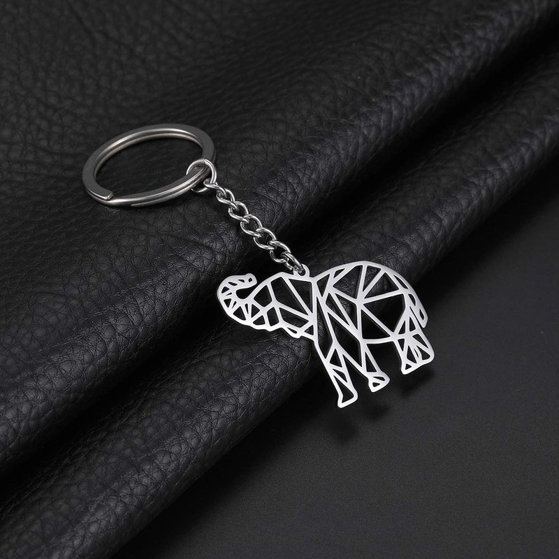 cooltime Animal Lover Stainless Steel Geometric Cut Out Keyring, silver