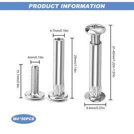 Furniture Connector Cabinet Connector M4 Pack of 50 Furniture Screws Connection Screws Sleeve Screws M4 31-40 mm Furniture Connection Screws