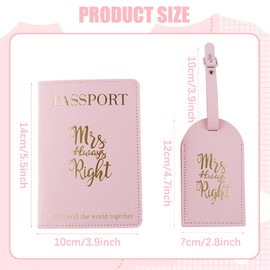 UgyDuky 4Pcs Passport Holder with Luggage Tag Set Card and Passport Holder Travel Document Organizer Luggage Accessories for Women and Men Travel Gifts (Mrs. Right)