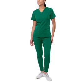 Adar Pro Flawless Plus Scrub Set for Women - Elevated V-Neck Top & Jogger Scrub Pants - Hunter Green, size: s