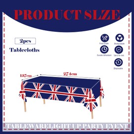 2pcs Union Jack Table Cloth Plastic Tablecover,137*274cm Union Jack Party Decorations Tablecloths,United Kingdom Tablecloth Great Britain UK Flag Table Cloth for Union Jack Royal Party Supplies