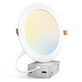 Amico 2700K-5000K Selectable, 7 Inch 1 Pack 5CCT Ultra-Thin LED Canless Recessed Ceiling Light with Junction Box, 15W=100W, 1300LM High Brightness, Dimmable Wafer Downlight-ETL&FCC