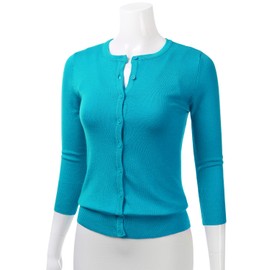 FLORIA - Suéter de punto con botones para mujer, manga 3/4, cuello redondo (S-3X), Fsw024_turquesa, M