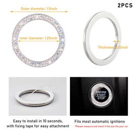 Kewucn 2 PCS Bling Crystal Double Rhinestone Car Engine Start Decoration Ring, Sparkling Push Start Button Sticker, Key Ignition & Knob Ring Decoration, Bling Car Interior Accessory(AB)
